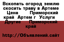 Вскопать огород землю скосить траву в Артеме › Цена ­ 5 - Приморский край, Артем г. Услуги » Другие   . Приморский край